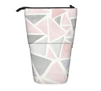 Melbrakin Astuccio per matite con glitter rosa grigio geometrico, astuccio per matite con supporto, astuccio per matite telescopico con supporto per matite