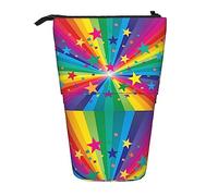 Melbrakin Astuccio per matite con raggi di coriandoli arcobaleno e stelle, astuccio per matite con supporto, astuccio per matite telescopico con supporto per matite