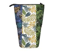 Melbrakin Astuccio per matite con tre foglie tropicali, astuccio per matite con supporto, astuccio per matite telescopico con supporto per matite