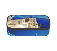 Melbrakin Astuccio per matite con vista sul mare dell'isola di Santorini, grande capacità, per ragazze e ragazzi, custodia da ufficio scolastica in poliestere con stampa