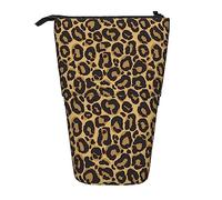 Melbrakin Astuccio per matite giallo leopardo nero, astuccio per matite con supporto, astuccio per matite telescopico con supporto per matite