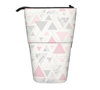 Melbrakin Astuccio per matite in marmo a triangolo geometrico argento grigio rosa, astuccio per matite con supporto, astuccio per matite telescopico con supporto per matite