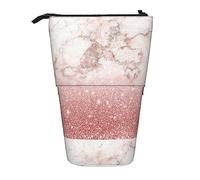 Melbrakin Astuccio per matite Ombre in marmo bianco glitter oro rosa finto, astuccio per matite con supporto, astuccio per matite telescopico con supporto per matite