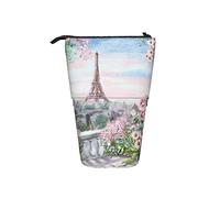 Melbrakin Astuccio per matite Paris Tower Pink Flower Rose Pen Telescopic Holder Stationery Storage Stand Pouch School Supplies for Student Artist Office Nurse
