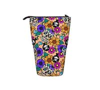 Melbrakin Astuccio per matite Teschio del Giorno dei Morti Fiore colorato Penna Telescopica Supporto per cancelleria Supporto per custodia Materiale scolastico per Studente Artista Ufficio Infermiere