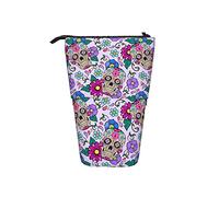 Melbrakin Astuccio per matite Teschio del giorno dei morti Fiore viola Penna Telescopica Supporto per cancelleria Supporto per custodia Materiale scolastico per studente Artista Infermiera d'ufficio