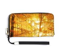 Melbrakin Autunno Foresta Luce solare attraverso la nebbia Portafoglio da polso da donna Portafogli di grande capacità per pochette lunghe da donna Borsa in PU stampato con cerniera