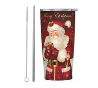 Melbrakin Bicchiere da Babbo Natale natalizio con coperchio e cannuccia Bicchiere da caffè riutilizzabile per tazze da caffè riutilizzabile in acciaio inossidabile da 20 once