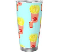 Melbrakin Bicchiere da caffè da 20 once con modello di patatine fritte carino in acciaio inossidabile con isolamento sotto vuoto. Tazza da acqua da viaggio