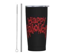 Melbrakin Bicchiere di sangue con segno di Happy Halloween con coperchio e cannuccia Bicchiere da caffè riutilizzabile per tazze da caffè riutilizzabile in acciaio inossidabile da 20 once