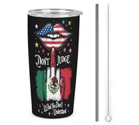 Melbrakin Bicchiere in acciaio inox da 20 once con bandiera messicana e dito medio, isolato, a doppia parete, per auto, con coperchio e cannuccia, per uomo e donna, regalo per caffè