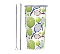 Melbrakin Bicchiere per racchette e palline da tennis con coperchio e cannuccia Bicchiere da viaggio riutilizzabile per tazze da caffè riutilizzabile in acciaio inossidabile da 20 once