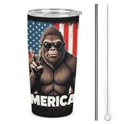 Melbrakin Bicchiere termico in acciaio inox da 20 once con bandiera USA e simbolo della pace, a doppia parete, con coperchio a cannuccia, per uomo e donna, ideale come regalo per il caffè.