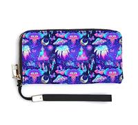 Melbrakin Borsa da donna con cerniera di grande capacità per ragazze, custodia per cellulare, compatibile con il portafoglio Trippy Moon Elephant Mushrooms