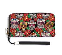Melbrakin Borsa da donna con cerniera di grande capacità per ragazze, custodia per cellulare, compatibile con il portafoglio Mexican Day Dead Rose Sugar Skulls