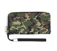 Melbrakin Borsa da donna con cerniera di grande capacità per ragazze Custodia per cellulare compatibile con portafoglio con stampa 3D mimetica verde mimetico militare
