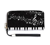 Melbrakin Borsa da donna con cerniera di grande capacità per ragazze, custodia per cellulare, compatibile con tasti del pianoforte in bianco e nero con portafoglio per note musicali