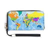 Melbrakin Borsa da donna con cerniera di grande capacità per ragazze, custodia per cellulare, custodia per cellulare, compatibile con il portafoglio colorato con mappa del mondo