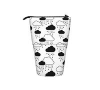 Melbrakin Clouds Rain Black On White Astuccio telescopico Stand-Up Organizer Astuccio per cosmetici Astuccio per penne per cancelleria