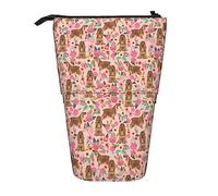 Melbrakin Cocker Spaniel Flowers Dog Astuccio rosa per matite, astuccio per matite, astuccio telescopico con supporto per matite