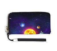 Melbrakin Colorato Solare Nove Pianeti Intorno al Sole Portafoglio da Polso da Donna Portafogli di Grande Capacità per Pochette Lunga da Donna Borsa in PU Stampata con Cerniera