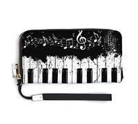 Melbrakin Compatibile con i tasti del pianoforte in bianco e nero con note musicali Portafoglio da polso da donna di grande capacità