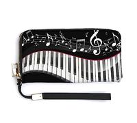 Melbrakin Compatibile con i tasti del pianoforte in bianco e nero con note musicali Portafoglio da polso da donna di grande capacità