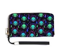 Melbrakin Compatibile con il portafoglio da polso da donna Halloween Trippy Goth Black Cat Skull di grande capacità