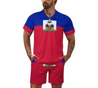 Melbrakin Completo da Uomo a Due Pezzi con Bandiera di Haiti, Composto da Polo e Pantaloncini con Tasche.