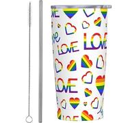 Melbrakin Cuore Arcobaleno L'amore è amore Lgbt Gay Lesbian Pride Bicchiere isolato sotto vuoto in acciaio inossidabile Tazze da caffè da 20 once Tazza da viaggio Tazza d'acqua