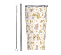Melbrakin Dino Dreams Boho Rainbows Bicchiere con fiori con coperchio e cannuccia Bicchiere da 20 once in acciaio inossidabile con isolamento sottovuoto Tazze da caffè riutilizzabili Tazza da viaggio