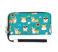 Melbrakin Divertente modello estivo Cani Corgi con occhiali da sole Portafoglio da polso da donna Portafogli di grande capacità per pochette lunghe da donna Borsa in PU stampata con cerniera