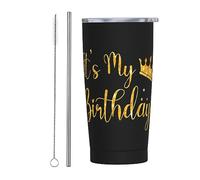Melbrakin È il mio compleanno Bicchiere dorato con coperchio e cannuccia Bicchiere da caffè riutilizzabile per tazze da caffè isolato sotto vuoto da 20 once in acciaio inossidabile