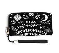 Melbrakin Halloween Black Spirit Talking Board Portafoglio da polso da donna Portafogli di grande capacità per pochette lunghe da donna Borsa in PU stampato con cerniera