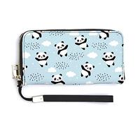 Melbrakin Happy Cute Panda in Clouds and Star Portafoglio da polso da donna Portafogli di grande capacità per pochette lunghe da donna Borsa in PU stampato con cerniera