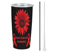 Melbrakin HeartAwareness Bicchiere termico rosso da 20 once in acciaio inossidabile, tazza da viaggio per auto a doppia parete con coperchio a vuoto e cannuccia per uomo e donna, regali di caffè