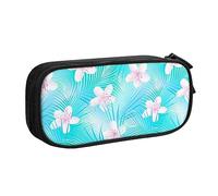 Melbrakin Ibisco tropicale del Frangipani con palme blu Astuccio per matite Astuccio di grande capacità Portapenne Astucci per matite Scatola per organizer Cerniera Borsa per trucco cosmetico