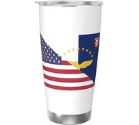 Melbrakin Mezza Isole Azzorre e bandiera americana Bicchiere isolato sotto vuoto in acciaio inossidabile Tazze da caffè da 20 once Tazza da viaggio Tazza da acqua
