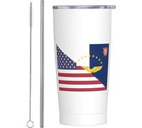 Melbrakin Mezza Isole Azzorre e bandiera americana Bicchiere isolato sotto vuoto in acciaio inossidabile Tazze da caffè da 20 once Tazza da viaggio Tazza da acqua
