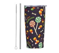 Melbrakin Modello di Halloween con ossa Dolci Bicchiere con coperchio e cannuccia Bicchiere da 20 once in acciaio inossidabile con isolamento sottovuoto Tazze da caffè riutilizzabili Tazza da viaggio
