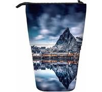 Melbrakin Montagne Telescopiche Astuccio per cancelleria Penne Scatola portaoggetti con chiusura a cerniera per donne Uomini Ragazzi Ragazze Lago Edifici Riflesso invertito nell'acqua Alba Tramonto