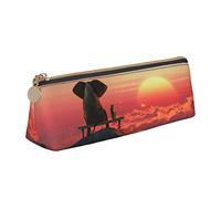 Melbrakin Orologio con elefante e cane The Sunset Simpatico astuccio, borsa per trucchi in pelle stampata per ragazze e ragazzi per l'ufficio scolastico