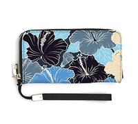 Melbrakin Portafoglio da polso da donna con fiori di ibisco vintage floreale blu Portafogli di grande capacità per pochette lunghe da donna Borsa in PU stampato con cerniera