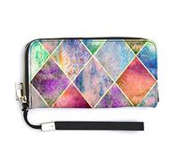 Melbrakin Portafoglio da polso da donna con linea geometrica astratta Portafogli di grande capacità per pochette lunghe da donna Borsa in PU stampato con cerniera