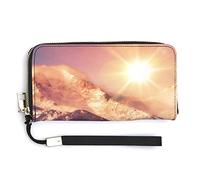 Melbrakin Portafoglio da polso da donna con paesaggio all'alba delle montagne Portafogli di grande capacità per pochette lunghe da donna Borsa in PU stampato con cerniera