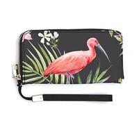 Melbrakin Portafoglio da polso da donna con uccelli e fiori scarlatti tropicali e foglie di palma Portafogli di grande capacità per pochette lunghe da donna Borsa in PU stampato con cerniera