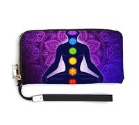Melbrakin Portafoglio da polso da donna di grande capacità, compatibile con il portafoglio da meditazione yoga Seven Chakra Lotus Purple Mandala