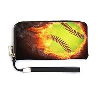 Melbrakin Portamonete da donna Portafogli Borsa con cerniera di grande capacità per ragazze Compatibile con il portafoglio con palla da baseball Softball Fire Flame