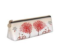 Melbrakin San Valentino Bike Tree Red Heart Cycle Simpatico astuccio per matite, Borsa per trucchi in pelle stampata per Ragazze Ragazzi Ufficio scolastico