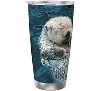 Melbrakin Simpatiche lontre nel mare Bicchiere da caffè in acciaio inossidabile con isolamento sotto vuoto da 20 once Tazza da acqua da viaggio
